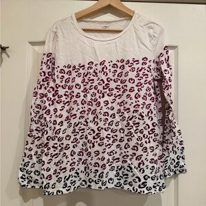 LOFT White Long-Sleeve Top with Pink and Black Leopard Print